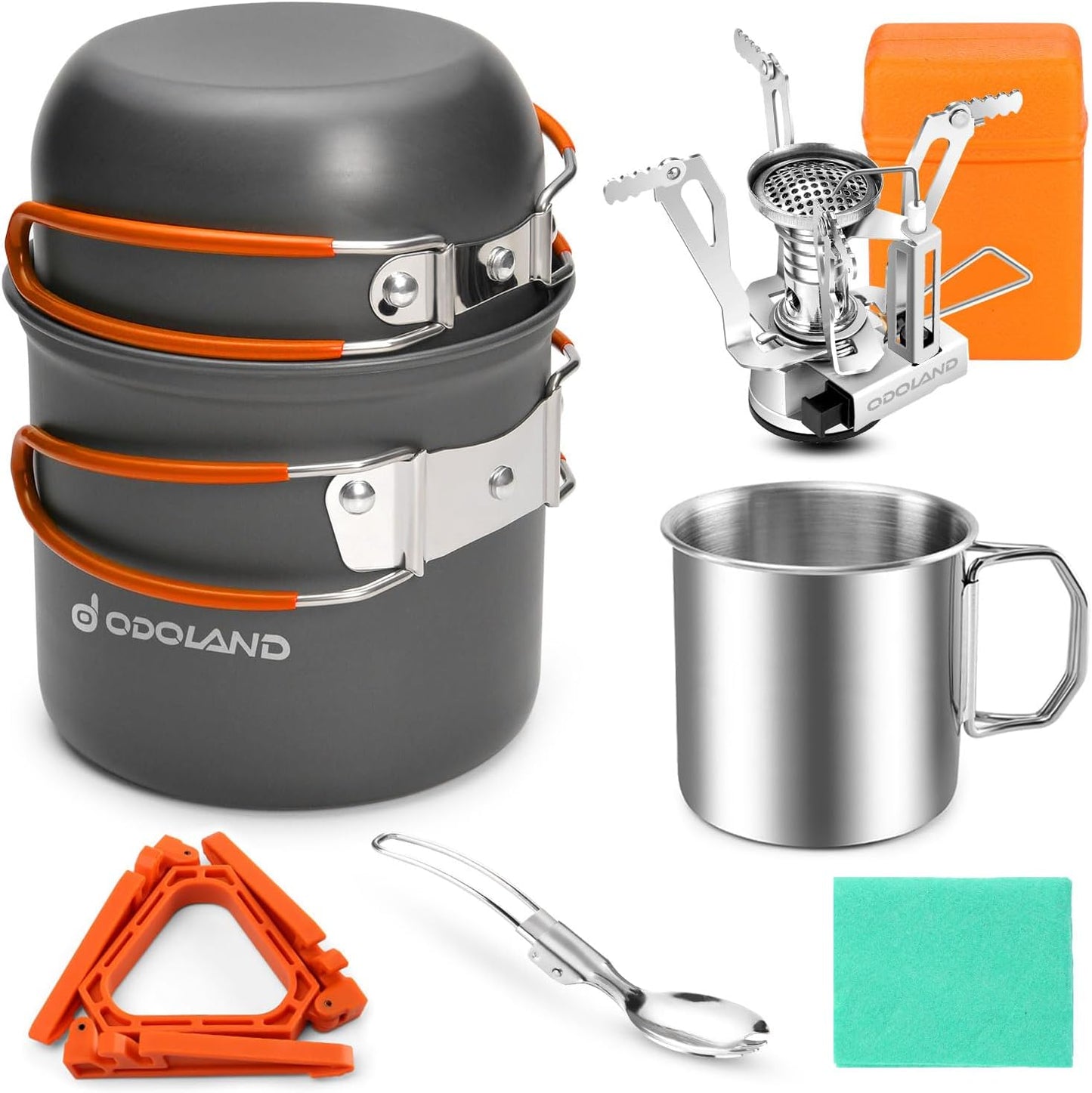 Set 8 utensilios cocina acampar con taza acero inox