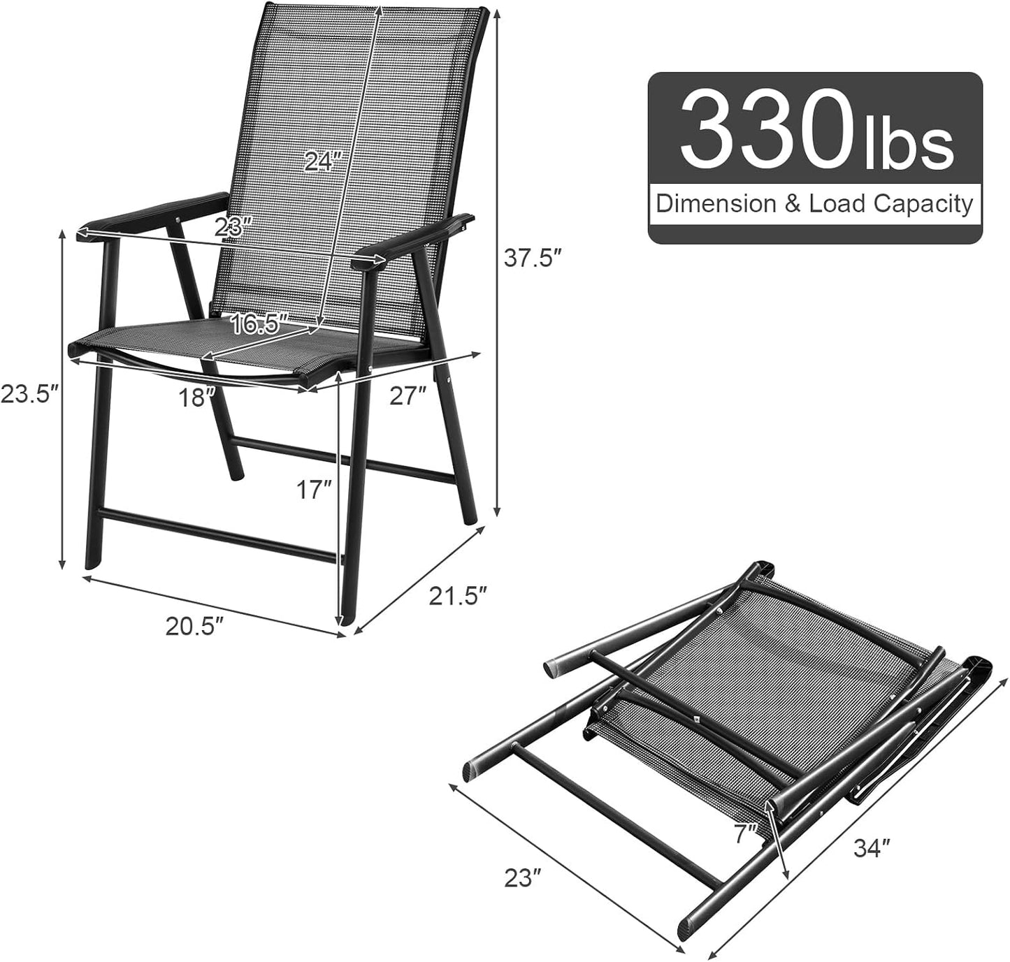 Set 4 sillas plegables para patio jardín camping playa