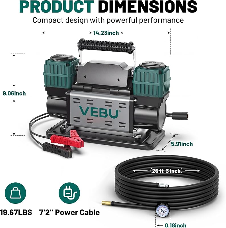 Compresor aire 12V dual 125PSI manómetro vehículos todo