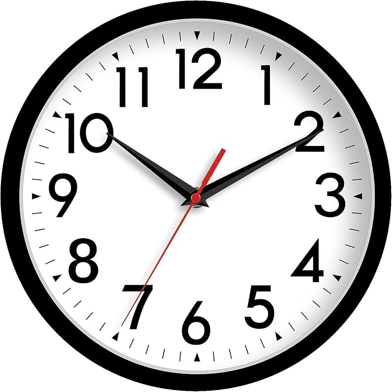 Reloj pared analógico 10pulg silencioso sin tictac negro