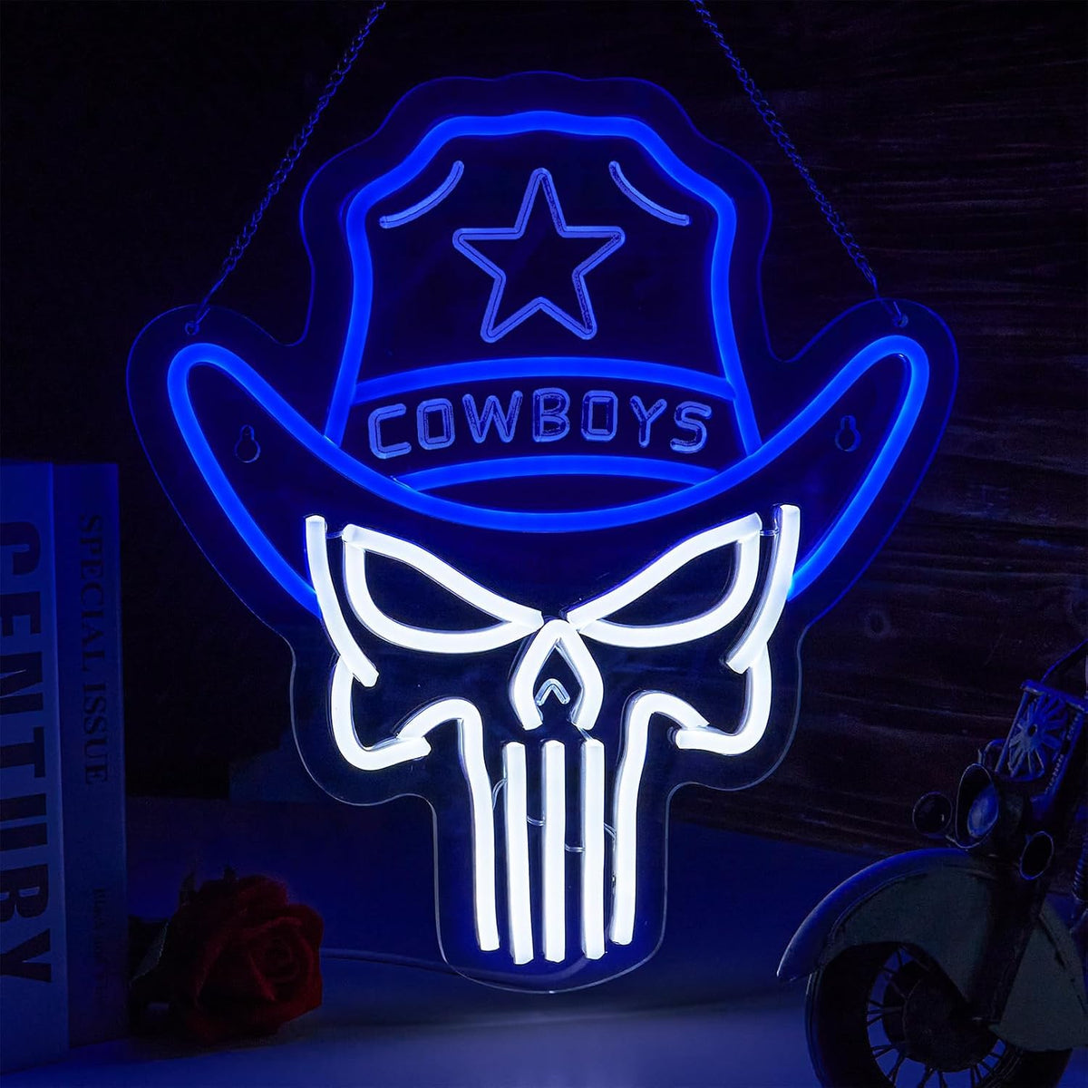 Letrero neón calavera vaquero con temporizador USB para habitación
