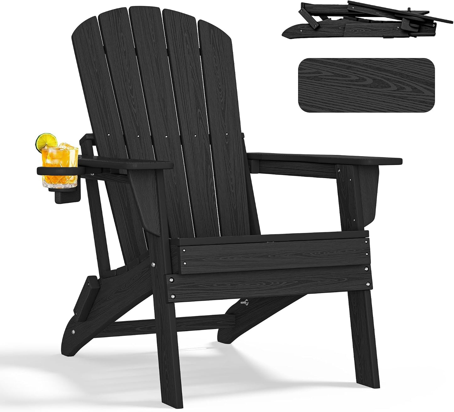 Silla Adirondack plegable ergonómica HDPE negro para patio