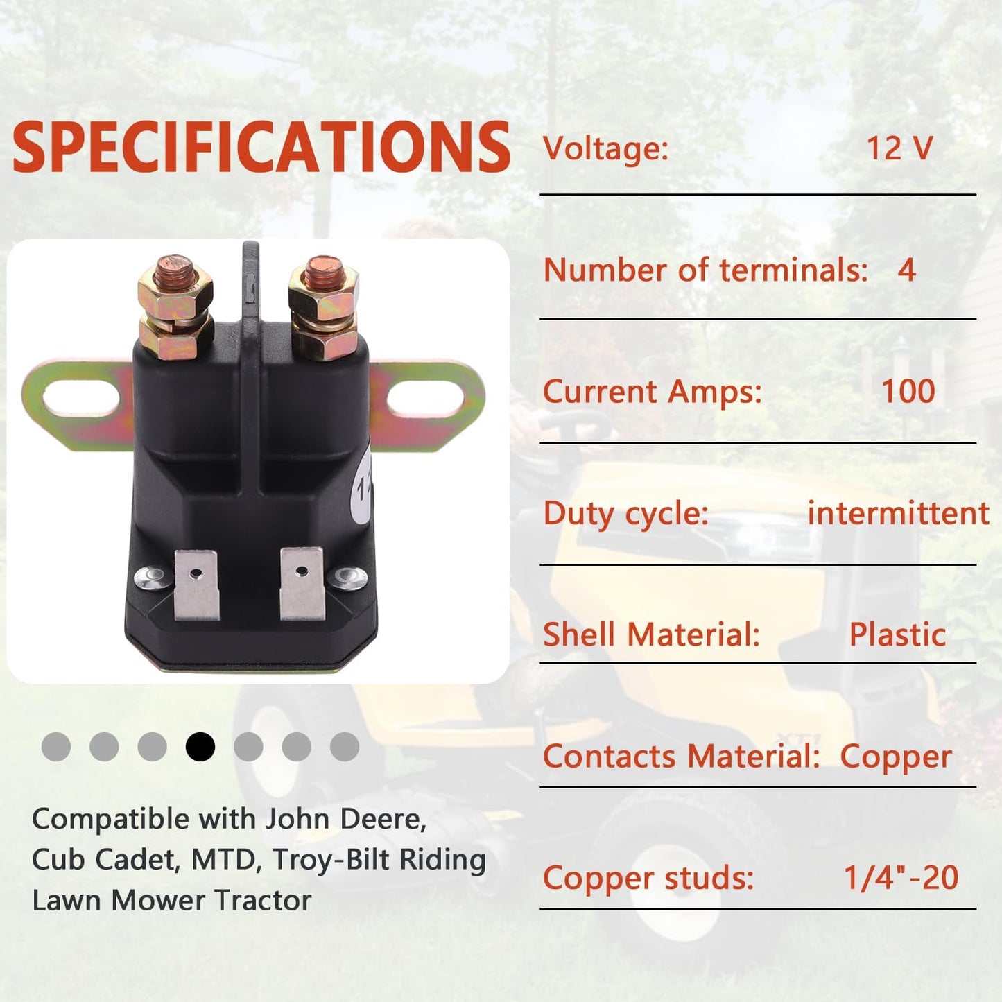 Solenoide 12V comp relé arranque tractor Cub Cadet MTD