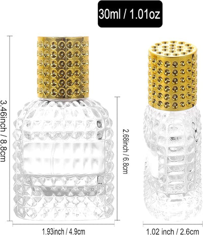 3 Botellas Perfume Cristal Recargables Tapa Dorada Atomizador Viaje