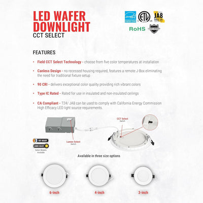 Lámpara LED sin lata delgada 4pulg 9W empotrable 5CCT