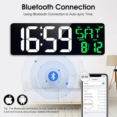Reloj pared digital 17pulg pantalla grande Bluetooth