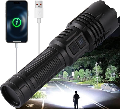 Linterna recargable USB C 6000 lúmenes zoom 6 modos impermeable