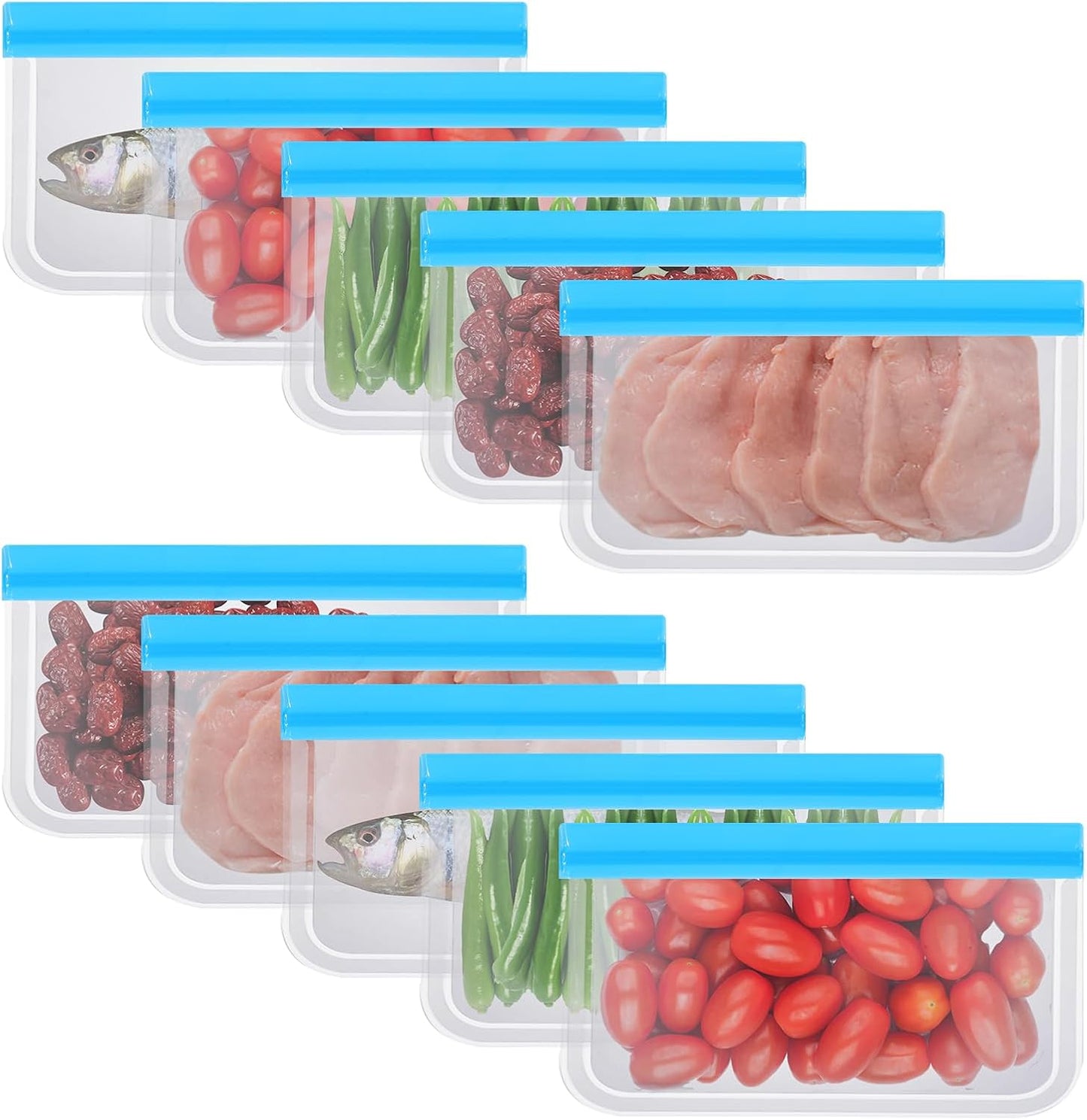 Bolsas reutilizables para alimentos con cremallera 10 pzas