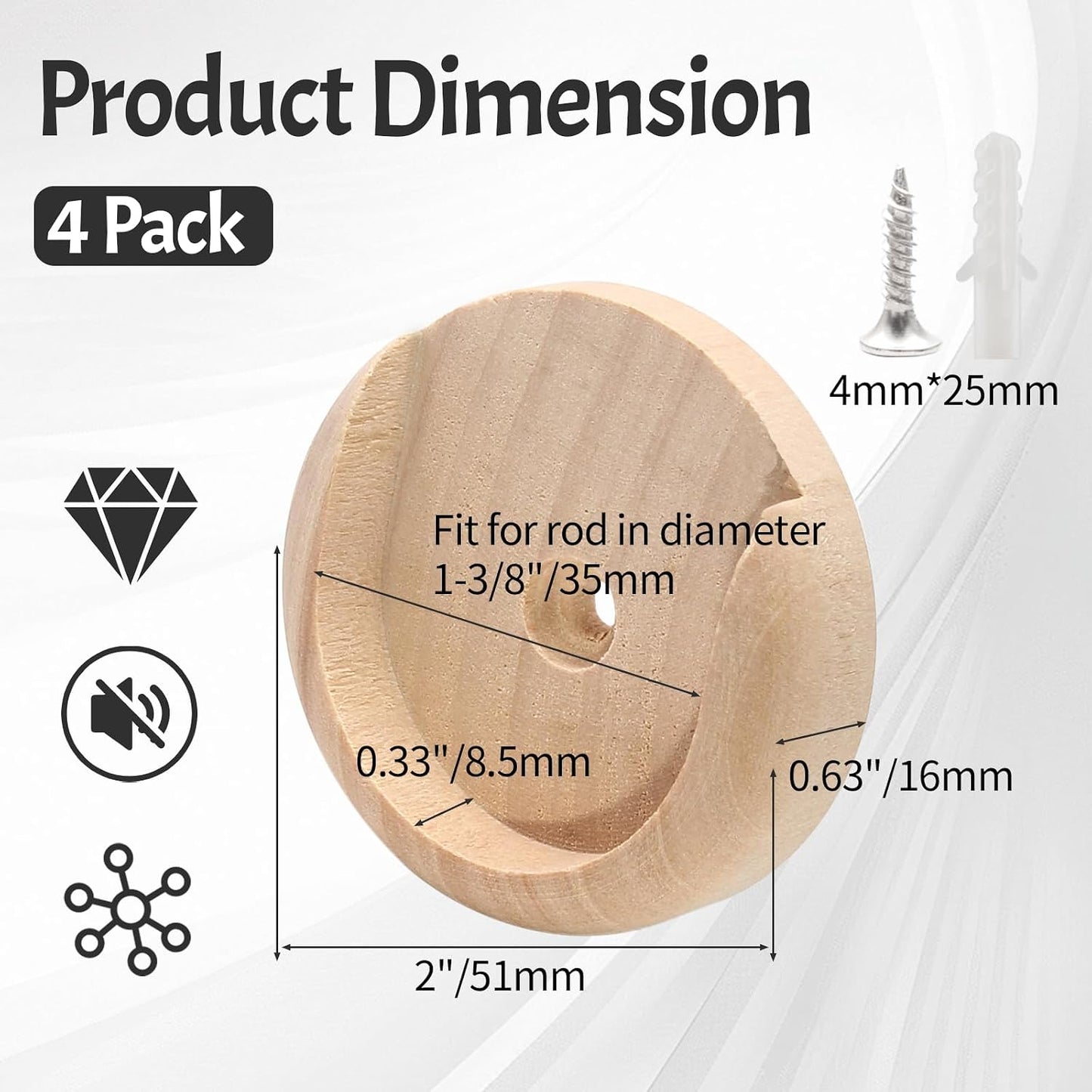 4 Enchufes madera maciza soportes U 1-3/8" universal