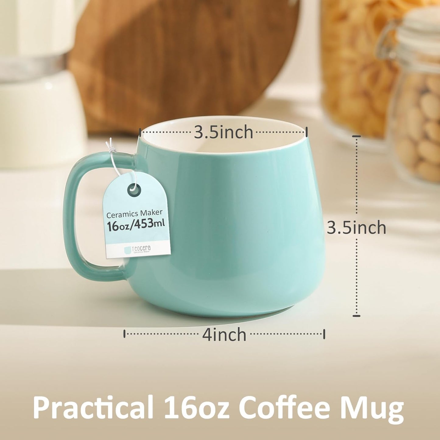Set 4 Tazas Cerámica 16oz Apilables Turquesa