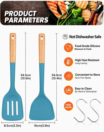 Set espátula silicona wok asas madera sin BPA