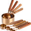 Set 8 Tazas y Cucharas Medidoras Acero Inox Oro Rosa Asa Madera