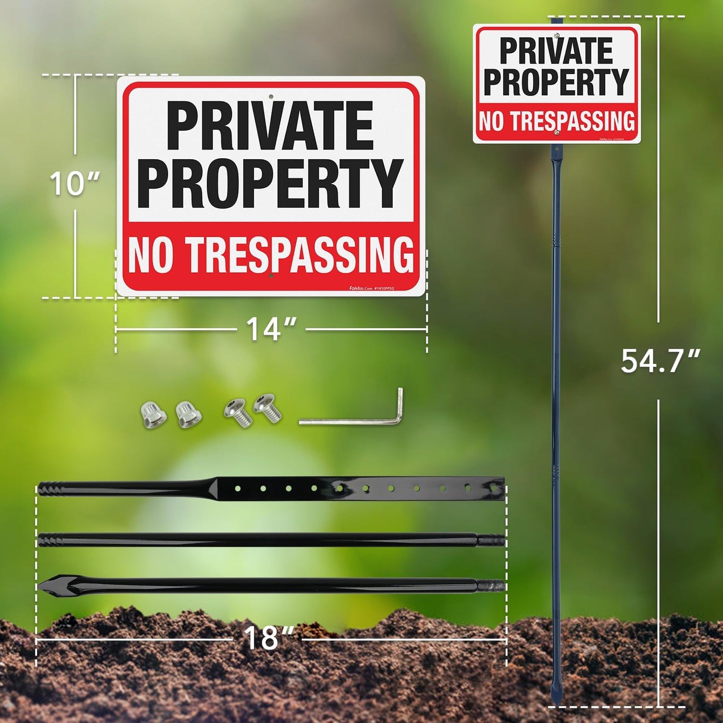 Letrero No Trespassing con estaca metal 54" pack 2 aluminio