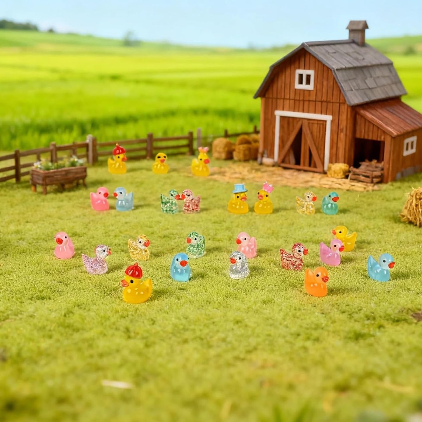 124 Mini Patos Resina Luminosos Decoración Jardín