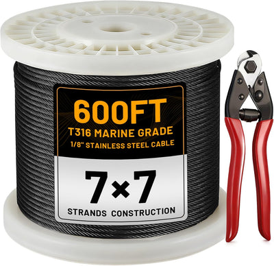 Cable acero inox T316 600ft 1/8pulg para barandilla con cortador