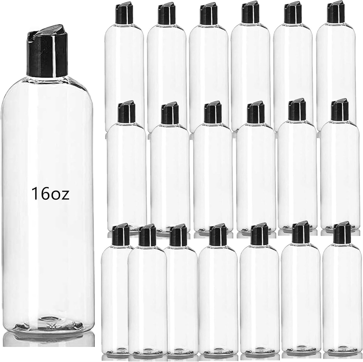 20 Botellas Plástico Transparente 16oz Recargables con Tapa