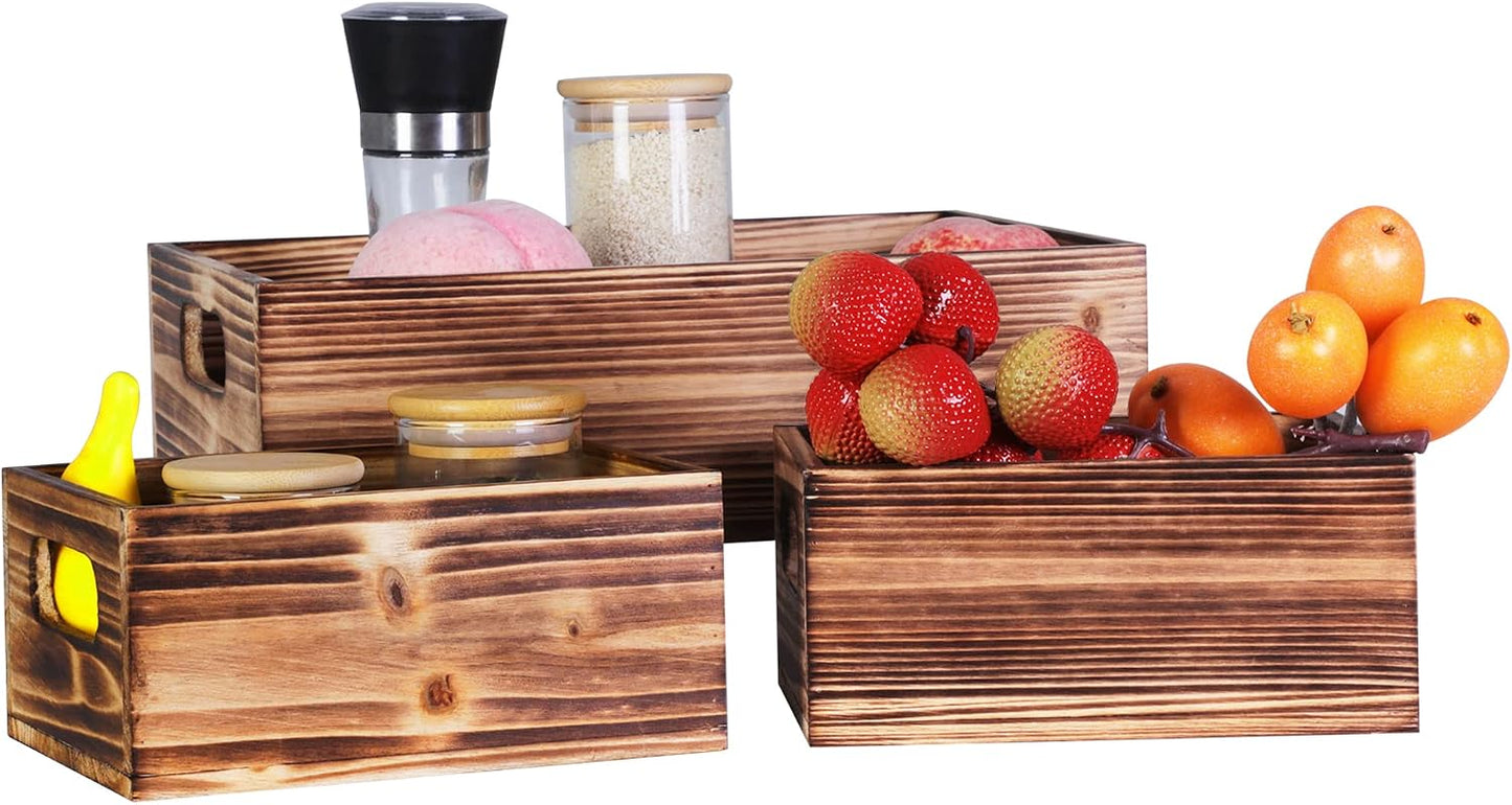 3 Pzas Cajas Madera Apilables Rústicas para Decoración Hogar