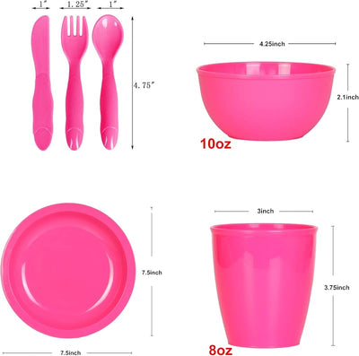 Set 54 Pzas Vajilla Plástico 9 Colores Melocotón para Niños