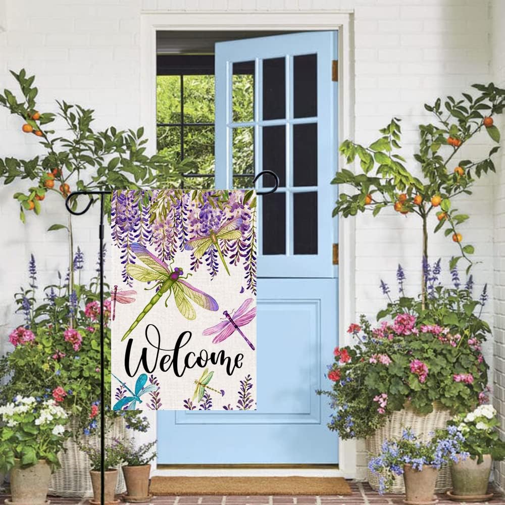 Bandera jardín flores glicina libélula 12.5x18pulg