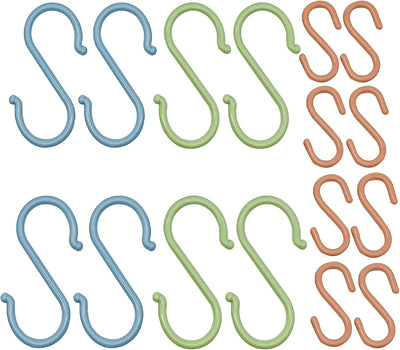 Set 16 ganchos plástico forma S 8 tamaños rosa verde azul