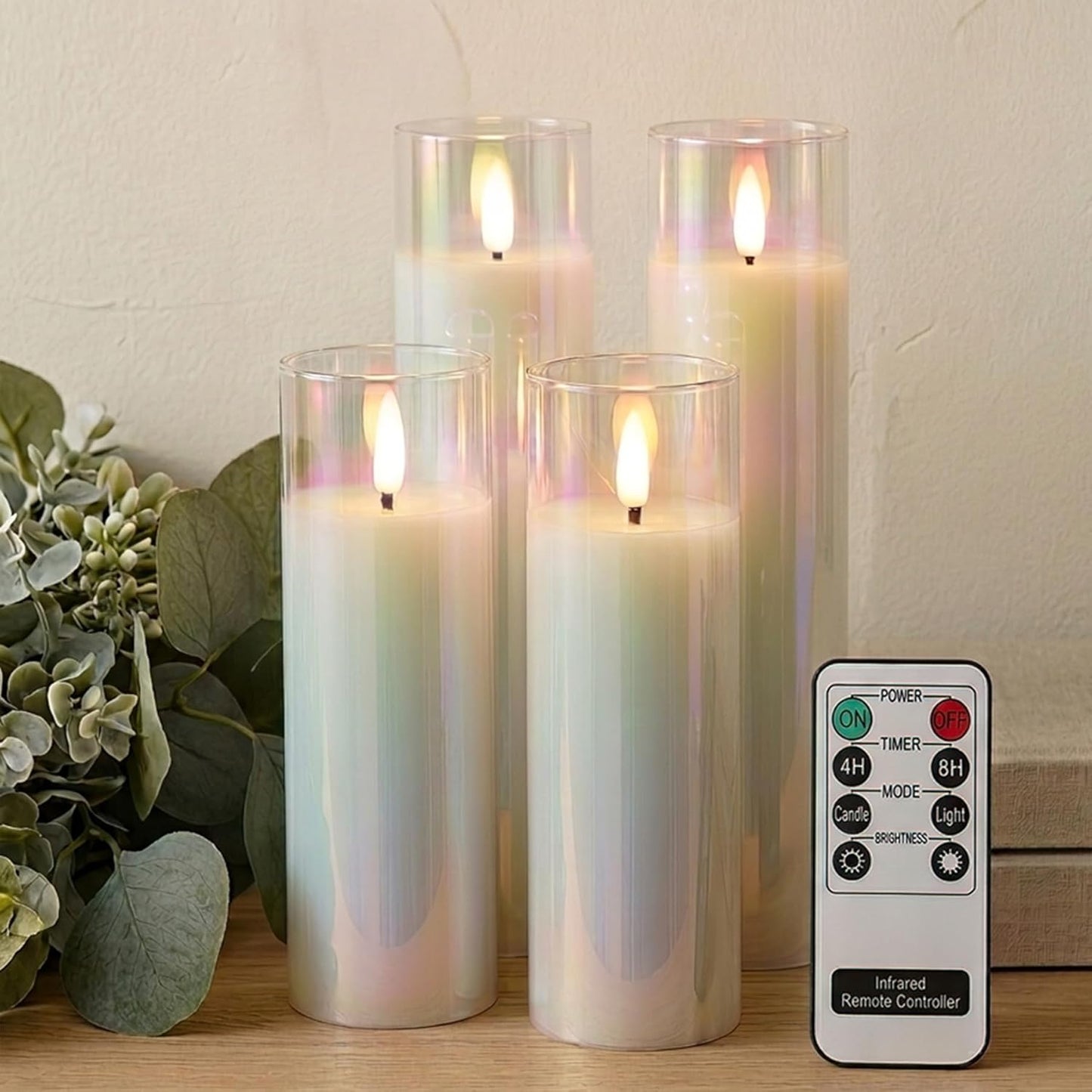 Velas LED vidrio con pilas luz blanca cálida set 4