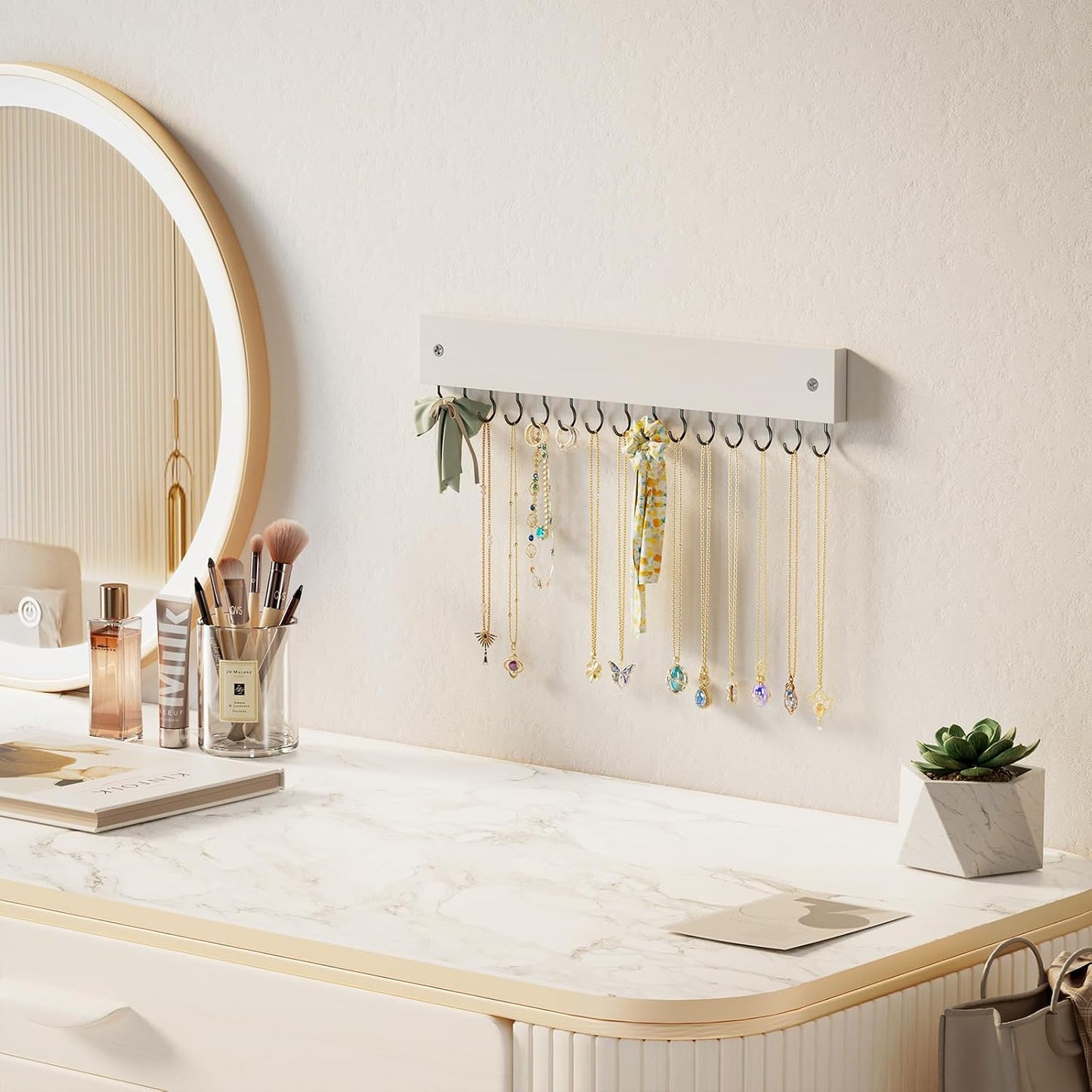 Soporte pared madera 15 ganchos colgador joyas
