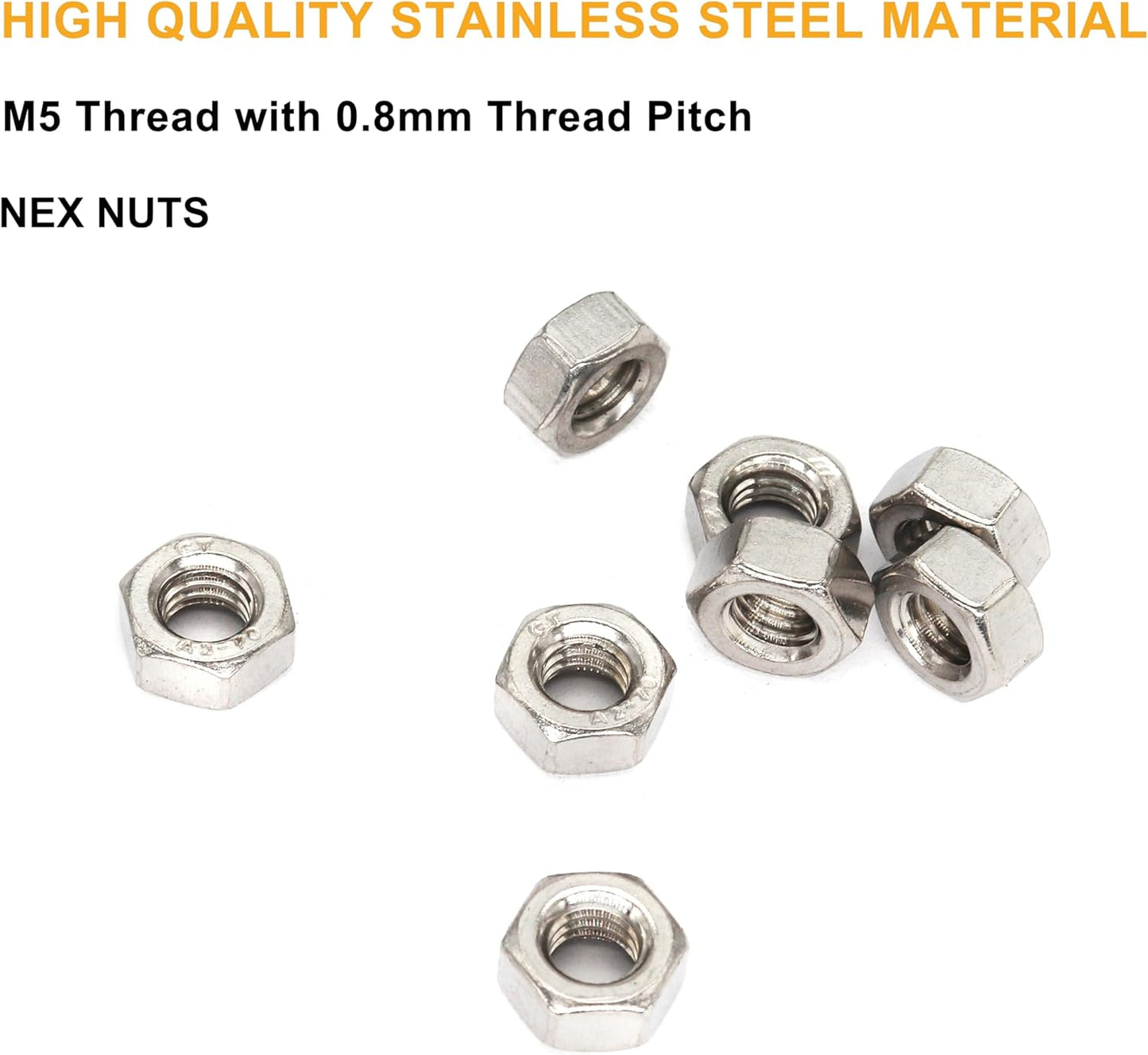 60 Tuercas Hex M5 Acero Inox 0.197" Plata Muebles Bicicleta