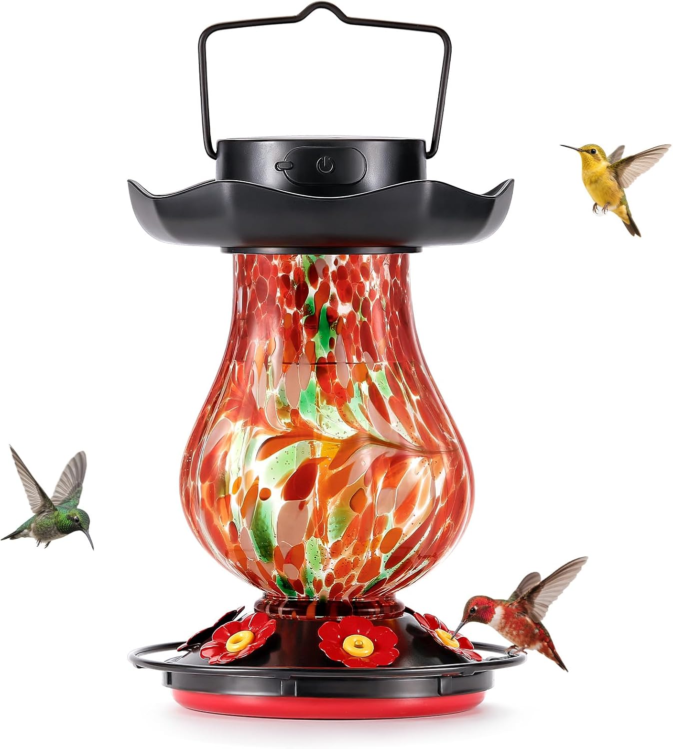 Comedero solar colibríes vidrio 25oz con luz 6 colores