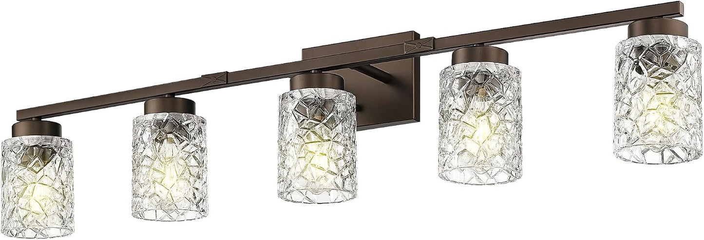Lámpara baño 5 luces vidrio geométrico bronce aceitado