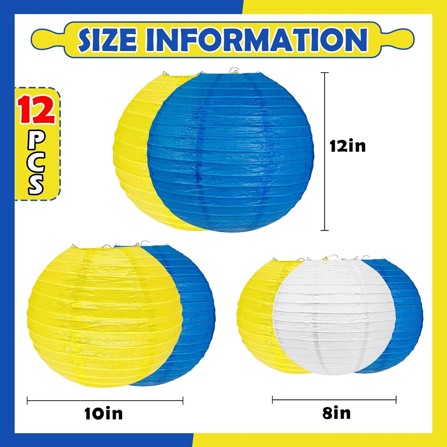 12 Pzas Linternas Papel Colgantes 8-12pulg para Fiestas