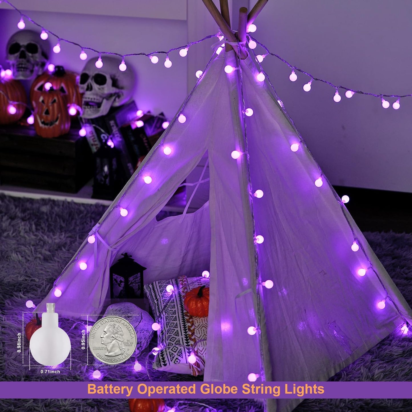 Luces Halloween moradas 33ft 100 LED con control remoto