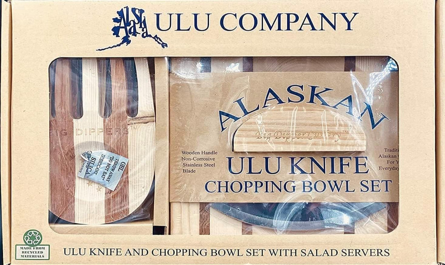 Cuchillo Alaska Ulu con cuenco picador garras ensalada