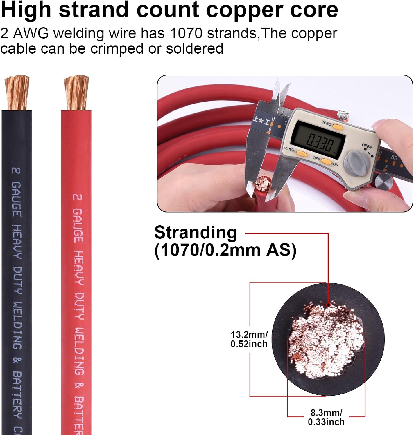 Cable 2 AWG 10ft negro batería soldadura cobre 5 conectores