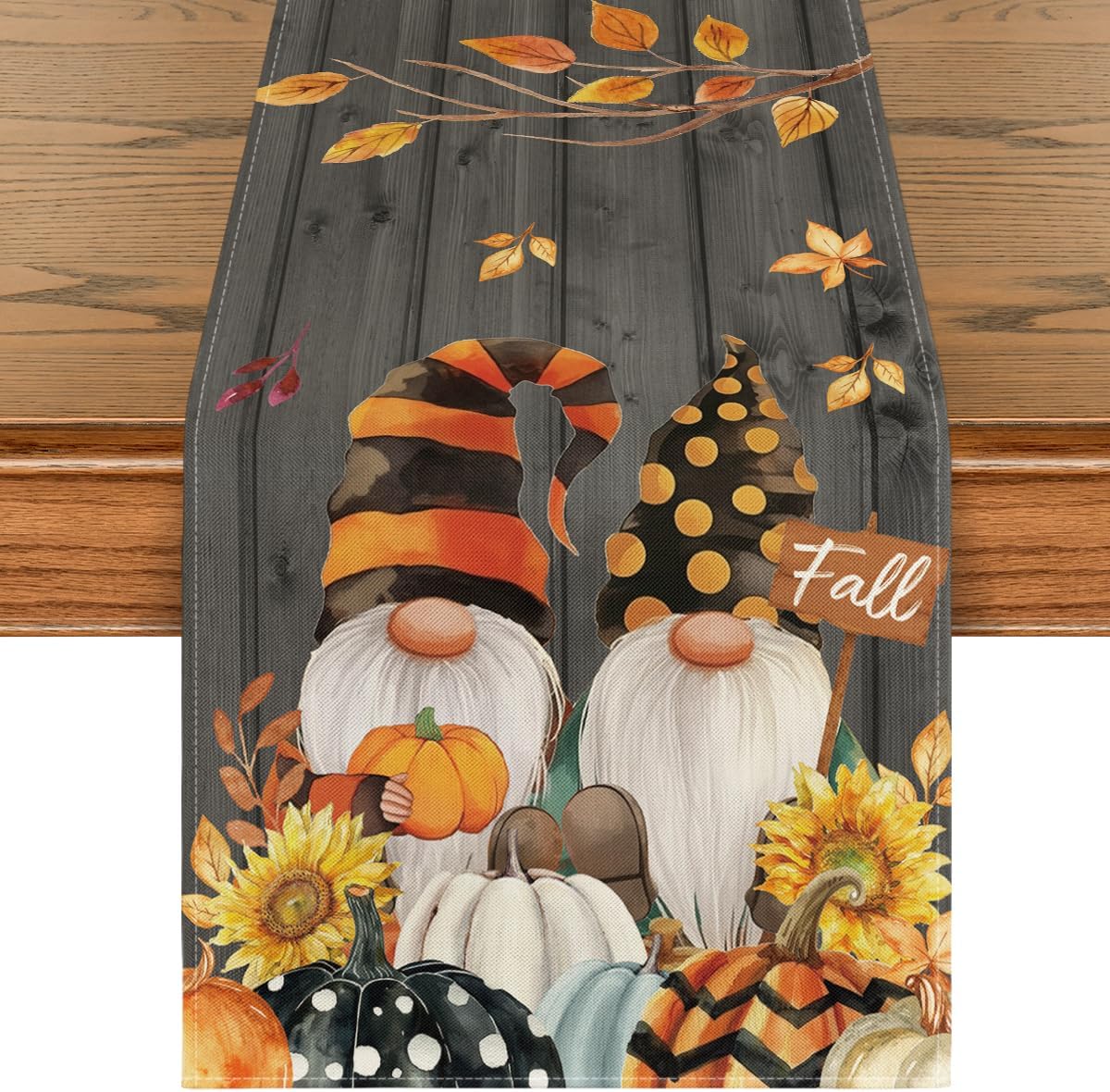 Camino mesa otoño gnomos calabazas hojas 13x60pulg