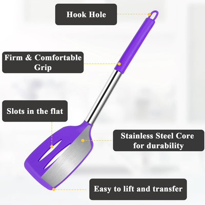 4 Pzas Espátulas Silicona Mango Acero Inox Morado Sin BPA
