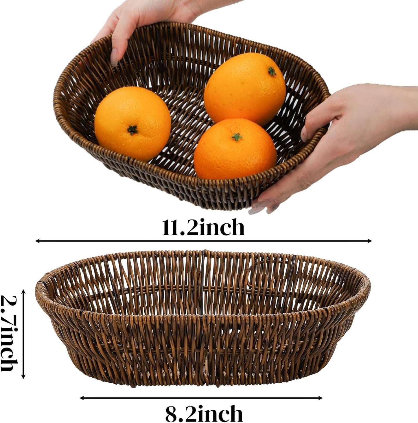 3 Cestas Pan Mimbre Ovale 11pulg Organiz. Mesa Cocina