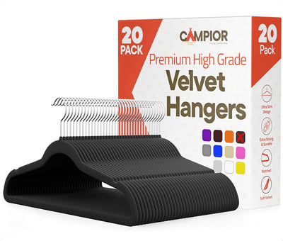 20 Perchas Terriopelo Negro Giratorio Antiderrap 11lb