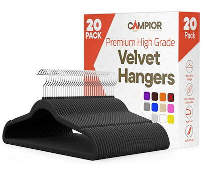 20 Perchas Terriopelo Negro Giratorio Antiderrap 11lb