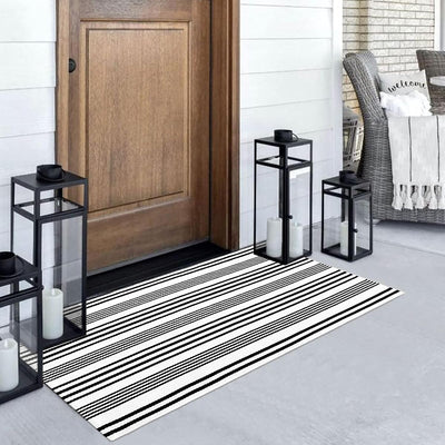 Alfombra exterior rayas blancas y negras 2x4.3pies algodón reversible