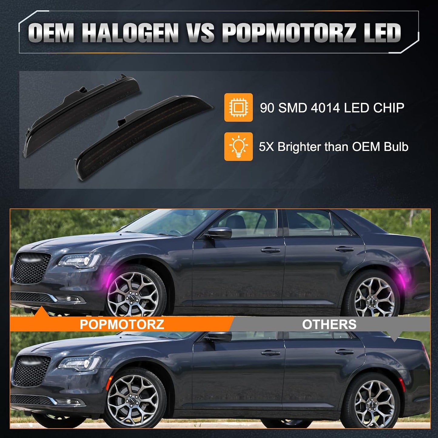 Luces marcador lateral LED Chrysler 300 lente ahumada rosa