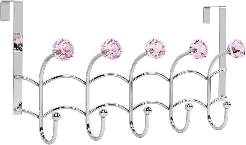 Gancho puerta acrílico rosa y organiz. acero inox 10 pzas