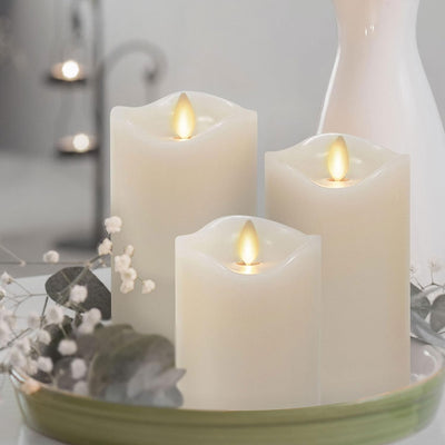 Velas LED sin llama 3 pzas con pilas acabado cera real
