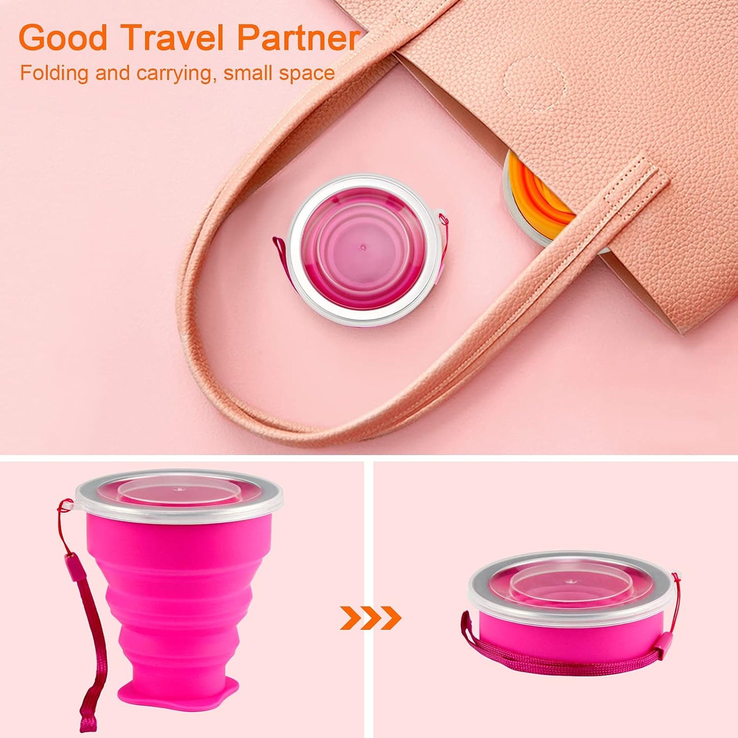 Vaso plegable silicona con tapa reutilizable camping