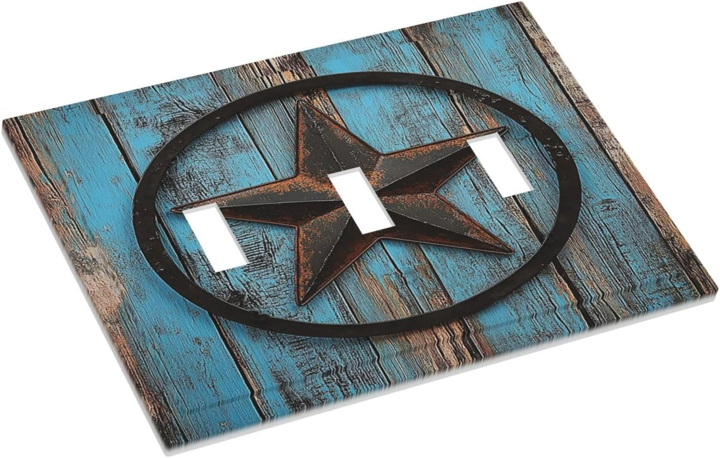 Placa triple interruptor madera rústica estrella Texas