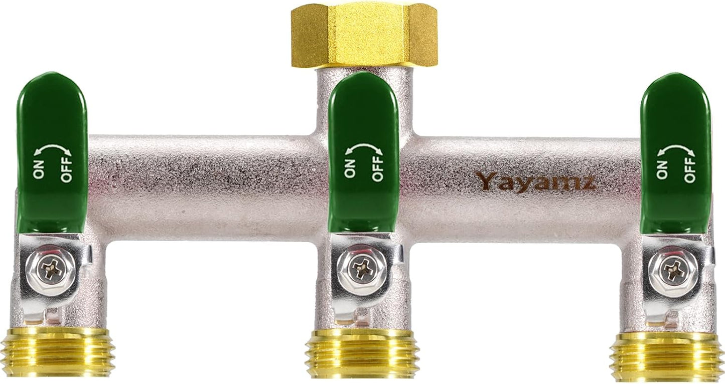 Divisor manguera 3 vías latón 3/4" asas verdes