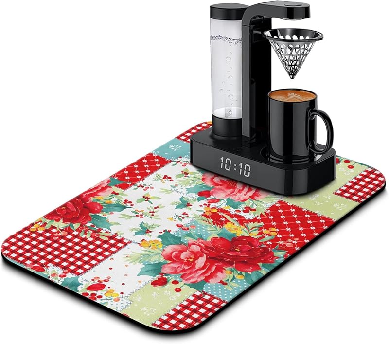 Tapete secado cocina parches rosas verdes 12x20pulg