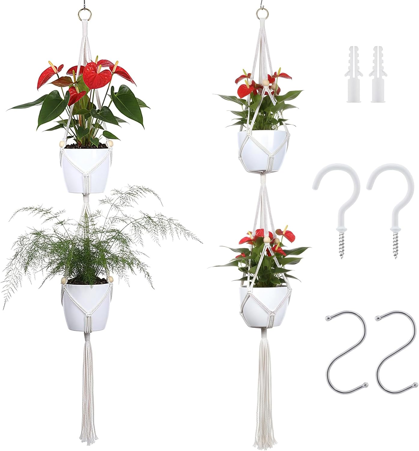 Colgador macramé 50pulg para plantas con ganchos