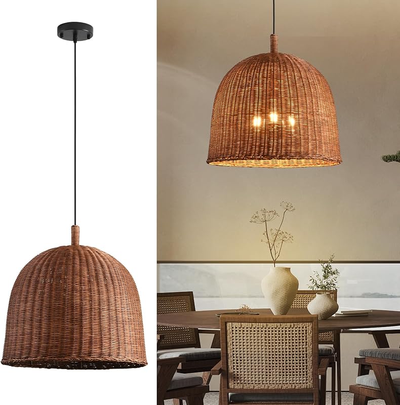 Lámpara colgante ratán 3 luces rústica oficina comedor