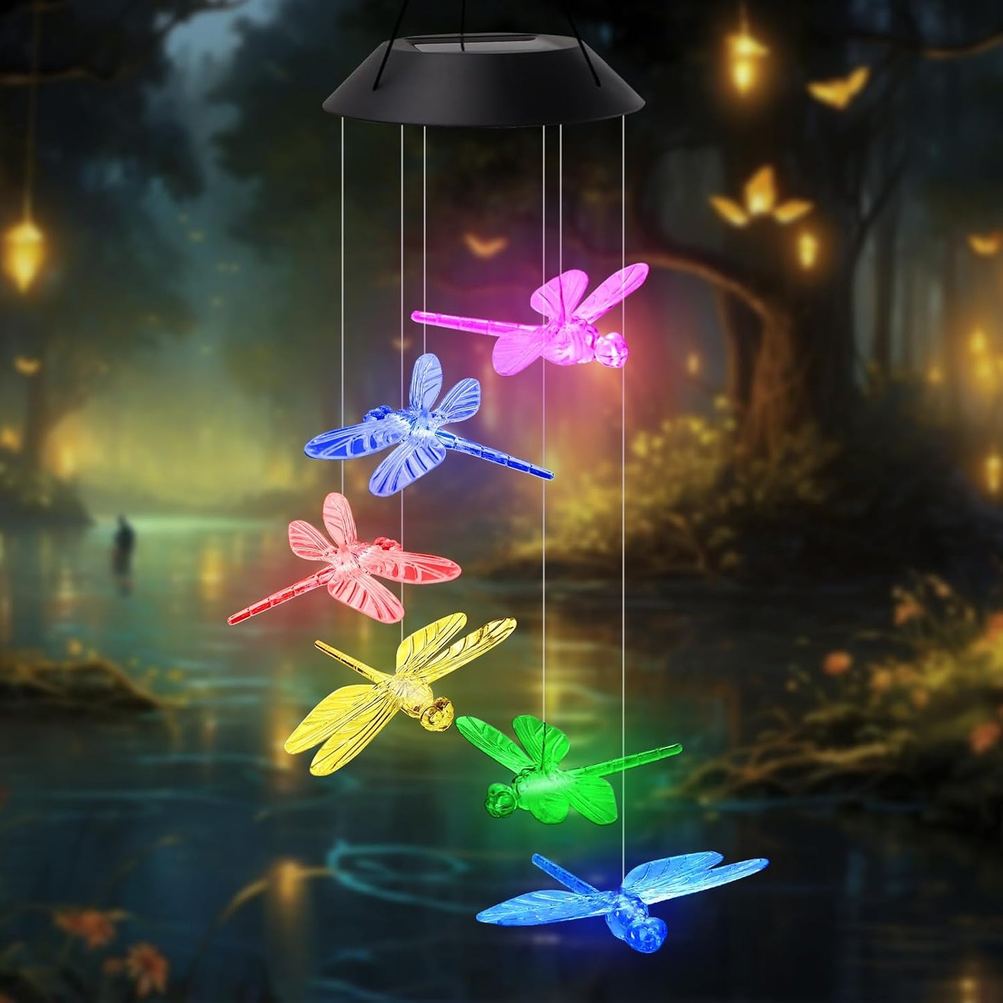 Campana viento solar resistente agua con luz LED jardín