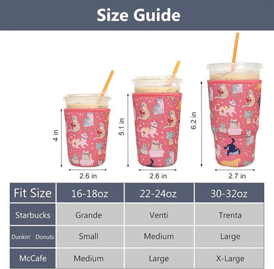 Pack 3 fundas reutilizables para café helado neopreno gato